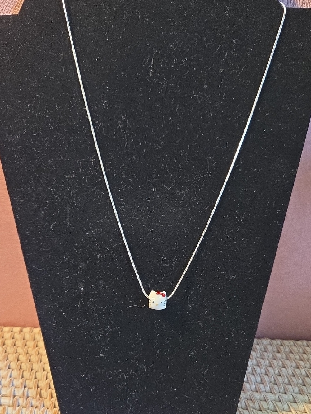 Hello Kitty White Enamel Cat Pendant Necklace - Women 925 Silver Necklace